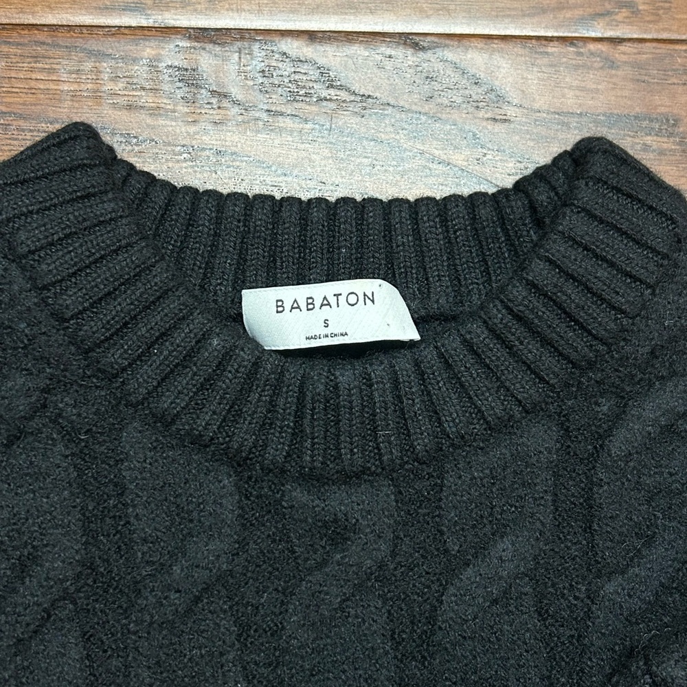 Babaton 100% Wool Cropped Cable Knit Sweater | Boxy Drop Shoulder | Size S - Picture 2 of 7